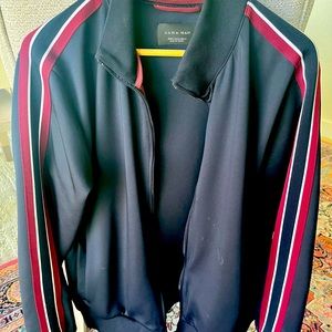 Zara XL dark blue sports jacket with maroon pin stripes on sleeves